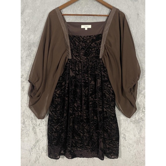 Umgee Dresses & Skirts - Umgee Dress Womens Sz M Brown Velvet Burnout‎ Stretch Boho Whimsigoth Night Out